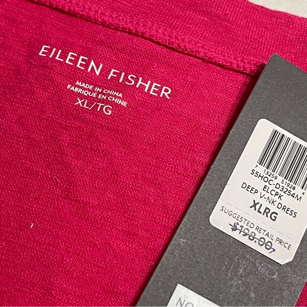 Eileen Fisher V Neck Shirt Dress Hem and Organic Cotton Pink - Picture 10 of 12